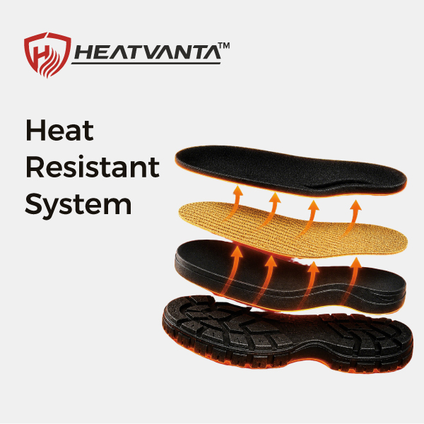 Технология термостойкой подошвы HeatVanta™ для защитной обуви Safetoe, используемой на горячих поверхностях.